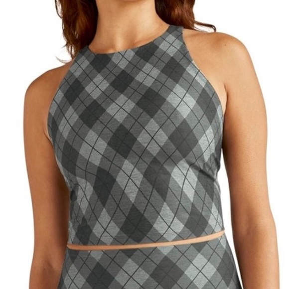 Beyond Yoga Tops - Beyond Yoga Plaid Blue Sports Bra Top